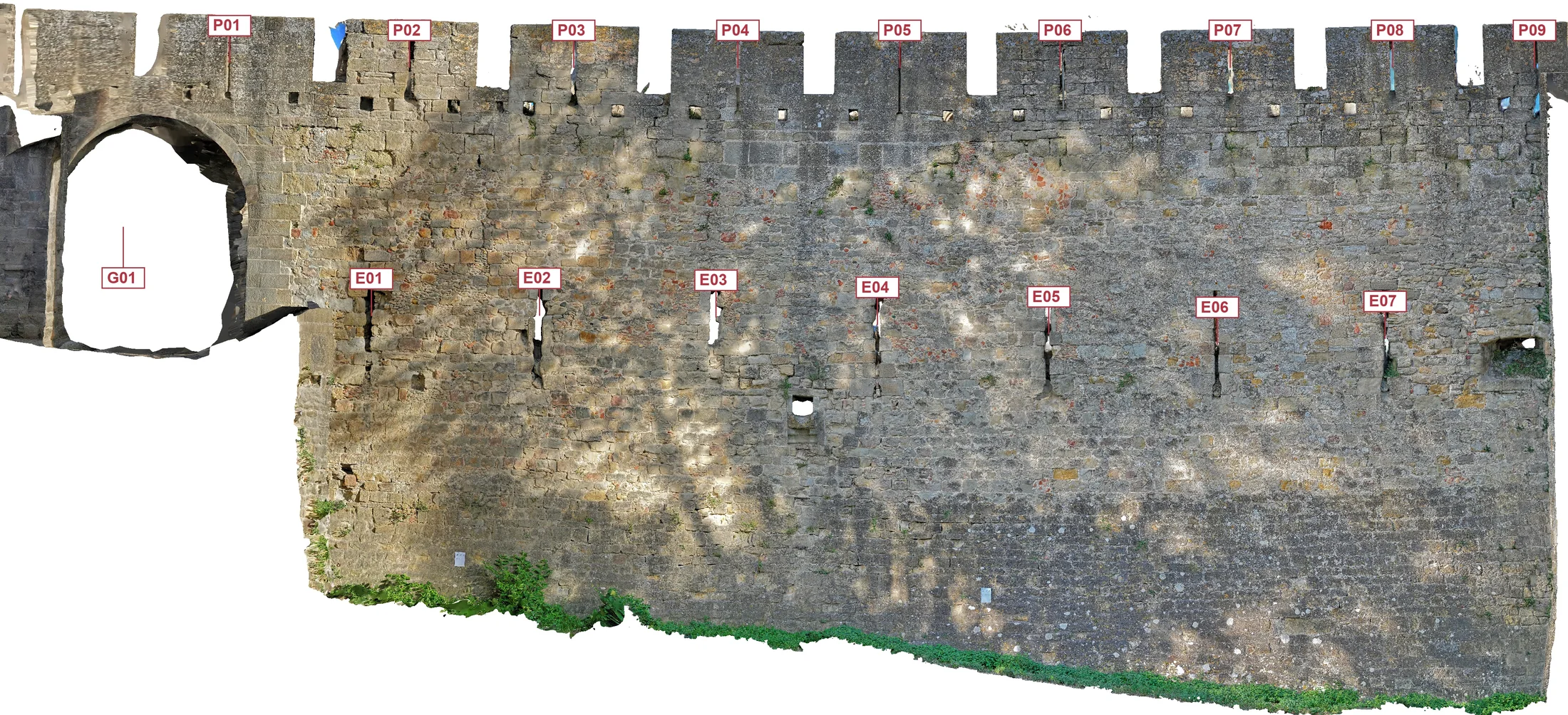 Développé de la barbacane avec étiquettes de repérage des ouvertures